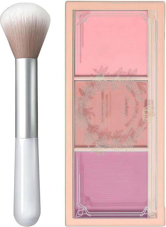 Blusher Palette - 3 In 1 Powder Blush for Women, Blushers for Cheeks Make Up, Matte Blush Powder, Long-Lasting Sweat-Resistant, Non-Greasy Glow, Natural Look & Brighten Skin