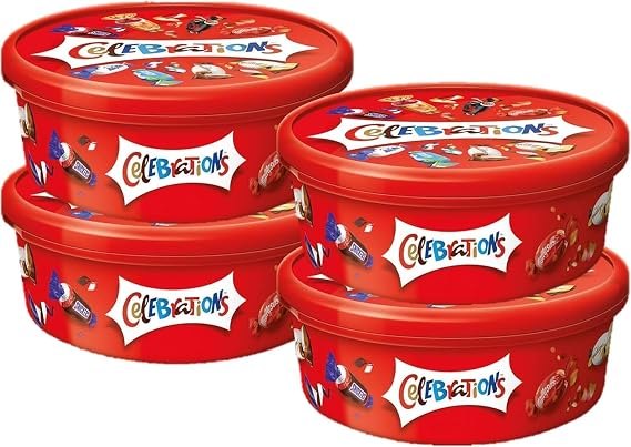 Celebrations Milk Chocolates Tub 500g – Assorted Mini Chocolate Bars Sharing Tub, Individually Wrapped Chocolate Selection Box, Party & Festive Gift (pack of 4)