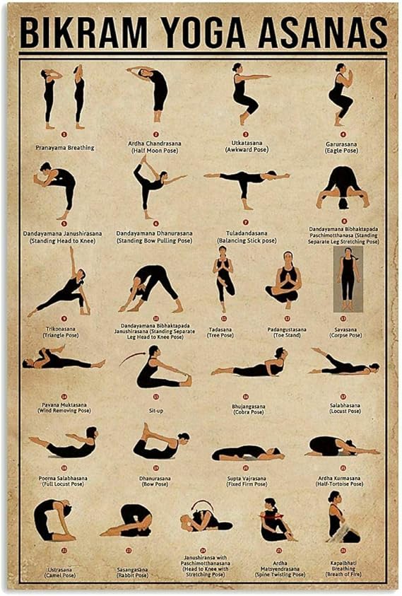 TNND Bikram Yoga Asanas Poster Indoor Home Decoration Gift Art Wall Decor Metal Sign Poster 8x12 inches