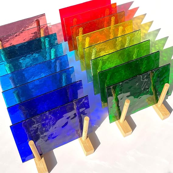 LITMIND 16 Sheets Transparent Texture Stained Glass Variety Pack, 6 x 4 Inch Cathedral Art for Mosaic Crafts & Supplies, Assorted Colorful Sheets for Stunning Projects