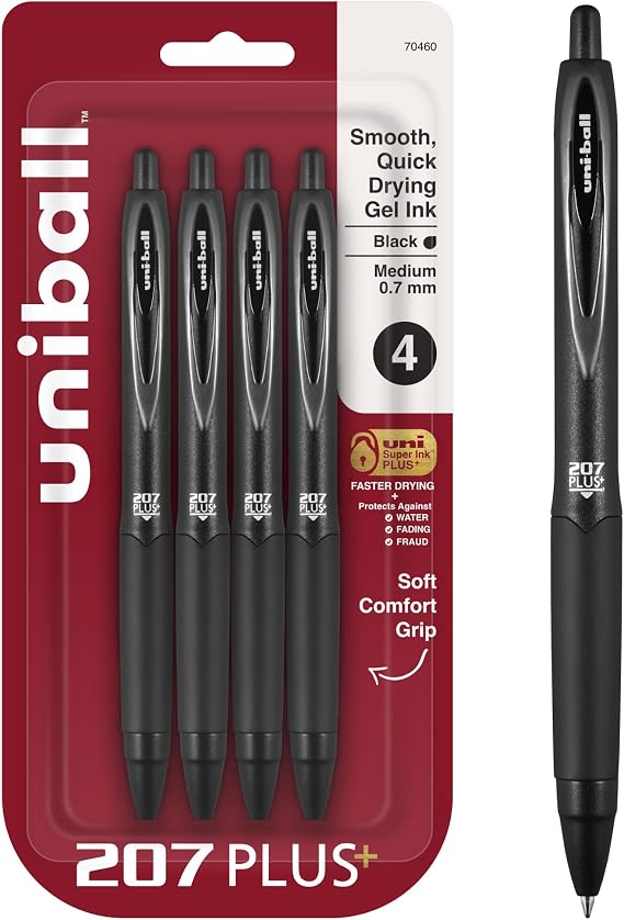 207PLUS+ Gel, 0.7MM, Black, 4pk