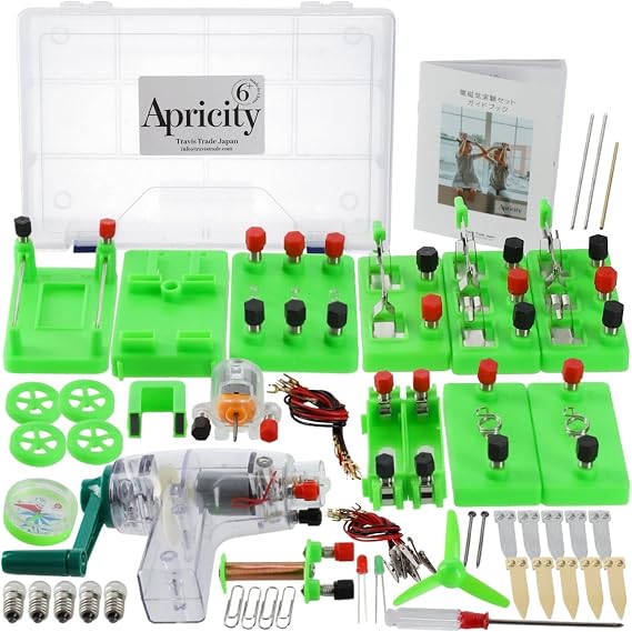 Apricity Electric Circuit Electric Experiment Set: Deepen Your Understanding with 14 Types of Experiments, Includes Guidebook, Light Bulb, Series, Parallel, Hand-Cranked Generator, Fleming's Law, Free