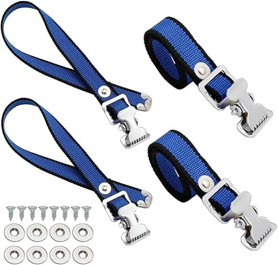 Sxhlseller 4Pcs Drywall Stilts Straps - Adjustable Drywall Foot Band Straps Kit, Flexible Nylon Aluminum Alloy, Buckle Replacement Part for Stilts, 4 Shoe Straps + 8 Screws + 8 Spacers (Blue)
