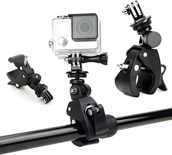 Coverzone Evrensel Alüminyum Alaşımlı Aksiyon Kamerası Montaj Kelepçesi, 360° Döner, Motosiklet ve Bisiklet – GoPro HERO 11/10/9/8/7/6/5, Insta360, AKASO, Dji Osmo Action, Pocket ile Uyumlu, Siyah