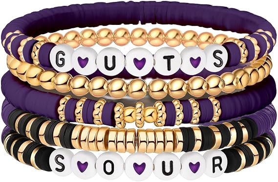 GAUEIOUR Olivia Bracelets Set for Women,Guts&Sour Album Bracelet,Purple Series Soft Clay Bracelet,Concert Music Inspiration Fan Bracelet,Friendship Elastic Bracelets