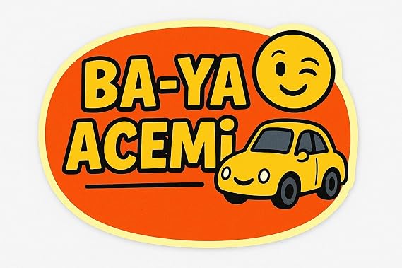 Ba-ya Acemi Sürücü Araba Sticker, Turuncu ve Sarı, Otomobil Çıkartması, Gülümseyen Yüz Tasarımlı