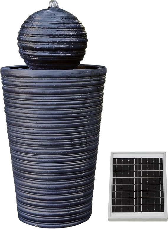 Solar Powered Round Ball Garden Water Feature with LED Light – Weatherproof Resin Fountain, Eco-Friendly & Low Maintenance Outdoor Garden & Patio Ornament [Energy Class A+++]