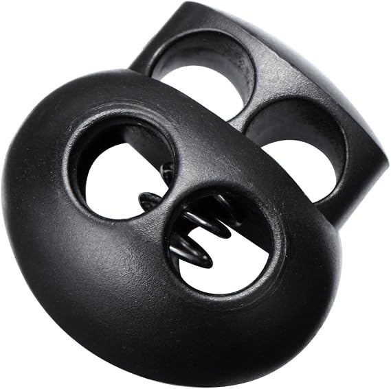 Pangda 20 Pack Spring Cord Locks for Drawstrings, Black Plastic Double Holes Cord Ends Fastener Oval Toggle Stopper Sliders