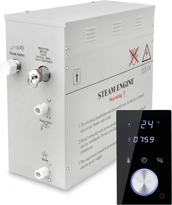 Finnex Premium Sauna Steam Generator Ultimate Personal Shower Spa Kit| Home-Bathroom, Waterproof Sauna Combo| Shower Tool with Control Panel-Recessed Lighting and Aromather (12 kW)
