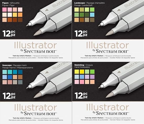 Spectrum Noir Illustrator Twin End Artist Craft Pen Set - All 4 Packs
