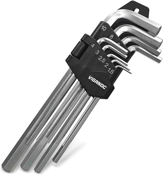 Allen Hex Key Set, 9-Piece, L-Shape, Chrome Vanadium Steel, 1.5-10 mm