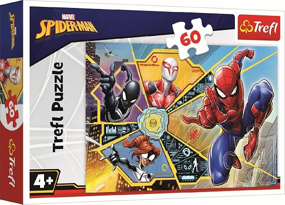 Trefl 17372 4+ Yaş Çocuklar İçin İnternette 60 Parça Yapboz, Disney Marvel Örümcek Adam