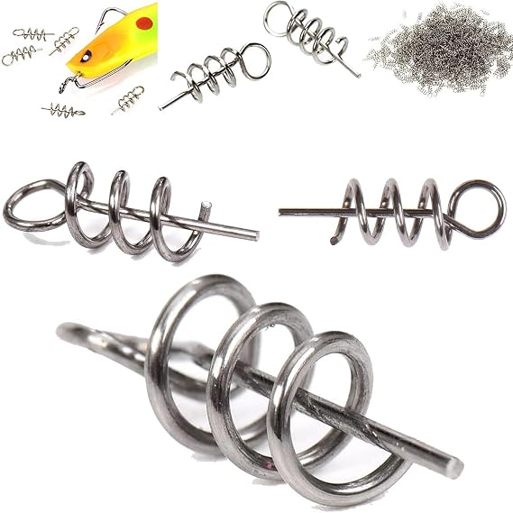 100Pcs Silver Spring Twist Lock Fishing Hook Centering Pin for Soft Lure Bait Worm Crank Terminal Tackle and Accessories