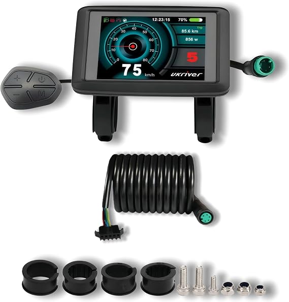 UKC1/UKC1+ Colour Ebike Display with UART No. 2 OMD Protocol, 24V 36V 48V 60V 72V Electric Bicycle Screen Panel Speedo Speedometer, with SM/Waterproof Connector,for 22.2mm Handlebars