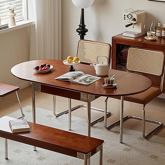 Folding Dining Table for 4-6,Modern Farmhouse Oval Dinner Tables,Multipose Expandable Kitchen Drop Leaf Table,Three Forms can be Converted,for Dining Room Kitchen Living Room
