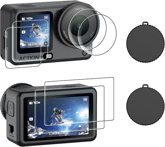 AMAZEAR Screen Protector and Lens for DJI Osmo Action 6 Accessories, 2 Pack Tempered Glass Cover for Action6 with Silicone Lens Case, Anti-Scratch Protector Kit and A