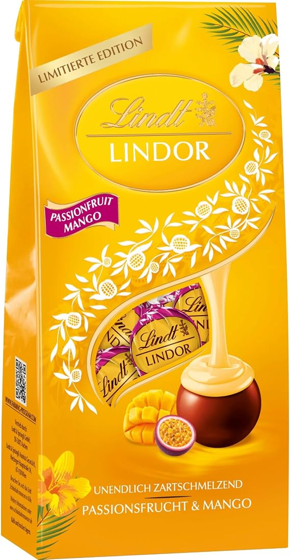 Lindt Lindor | Mango & Passion Fruit Milk Chocolate Balls | 137g Bag