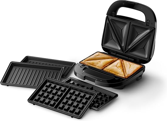 Philips Domestic Appliances Sandwichera serie 5000, 750 W, Panini, Gofre, Placas para Sándwich, Negro/Plata (HD2350/80)
