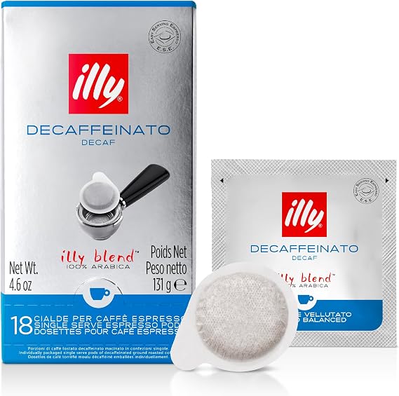 illy Coffee - ESE Coffee Pods x18 - Decaf Medium Roast - 100% Arabica - Compatible with Machines - Individually Wrapped Decaffeinated Capsules