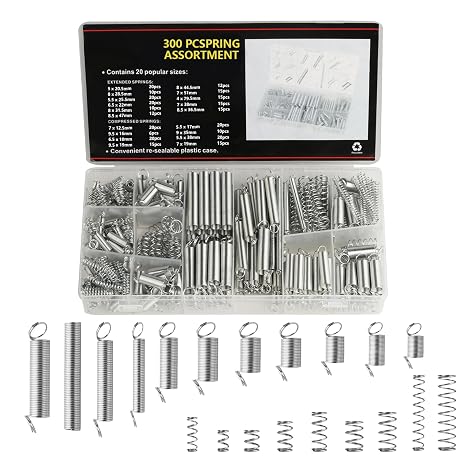 300 Pcs Compression Spring Assortment Kit, 20 Sizes Metal Springs