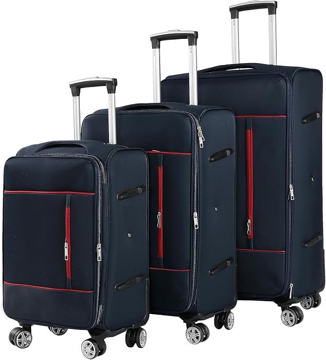 RMW Suitcase Set Soft Shell Suitcases Lightweight 3 Digit Combination Lock 4 Dual Spinner Wheels 3 Pcs suitcases & Travel Bags Luggage Sets Expandable Telescopic Handle (Navy)