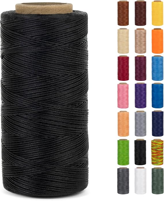 Waxed Thread, 284 Yards 150D 0.8mm Leather Sewing Thread Flat Waxed Cord, Leather Repair Weave String for Leather Stitching Sewing, Bookbinding, Bracelets, DIY Crafts (Black)