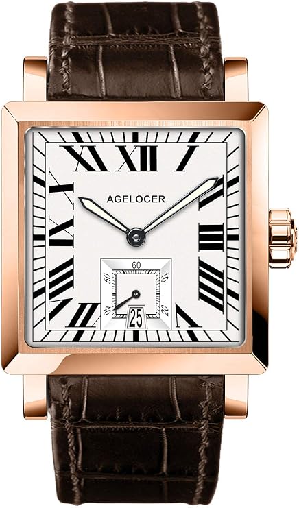 agelocer Men's Watch Automatic Mechanical Watch with Retro Roman Numeral Dial,Sapphire Crystal Glass,Calfskin Strap,Luminous Hands,Date Display - Perfect Luxury Gift for Men