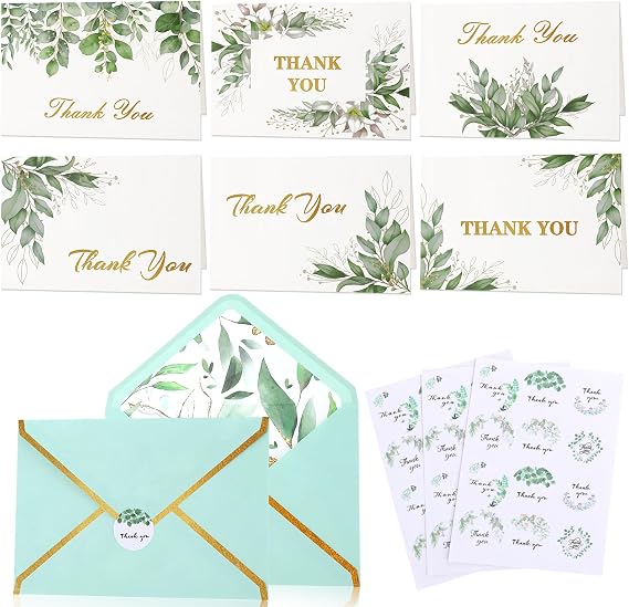 Thank You Cards with Envelopes, 30 Pack Greenery Thank You Cards Notes Multipack for Baby Shower Birthday Wedding Bridal Shower Business