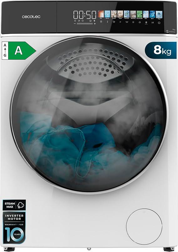 Cecotec Washing Machine Dryer 8-5 kg Front Load Bolero Wash&Dry 85900 Inverter A, 1400 rpm, 11 programs, Inverter Plus Motor, 10.3" FullColor Display, SteamMax, Stop&Go, Delay End Functions [Energy Class A]
