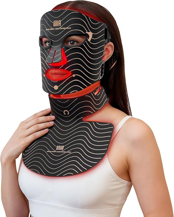 INIA GLOW LED Face Mask and Neck Light, Red, Yellow and Blue, 4 Modes