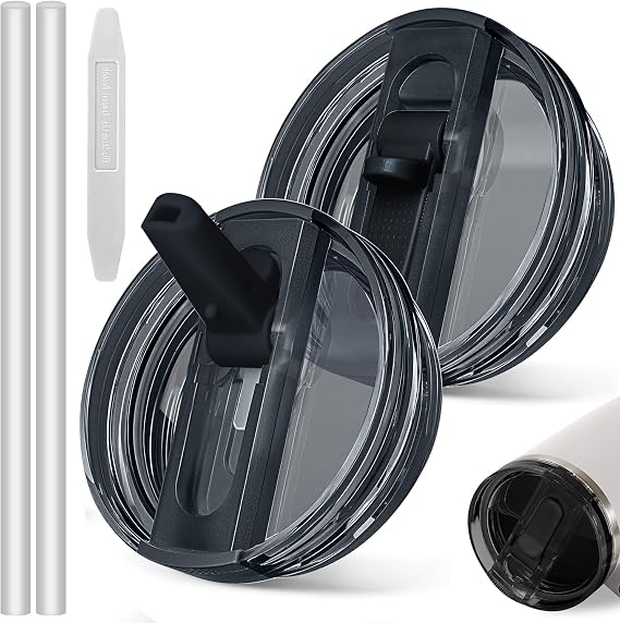 40oz Leakproof Lids for Stanley Cup - Tumbler Detachable Flip Straw Lid,Lids Replacement for Stanley Cups,Travel Cup Accessories,Set with Cover,Straw,Non Spill Lid, Detachable Tool (Black-2PCS)