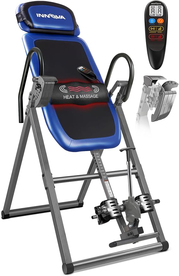 Innova Health and Fitness ITM4800 Advanced Heat and Massage Inversion Table,Black/Blue/Gray