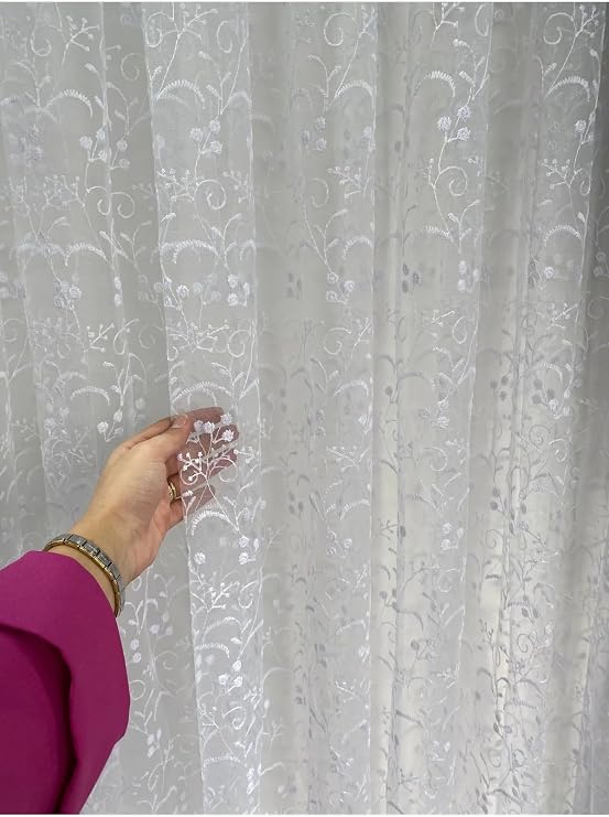 Perde Pendik Tül Desenli Brode Kumaş 1 3 Sık Pileli Boru Pile Beyaz Renk,Beyaz 250 X