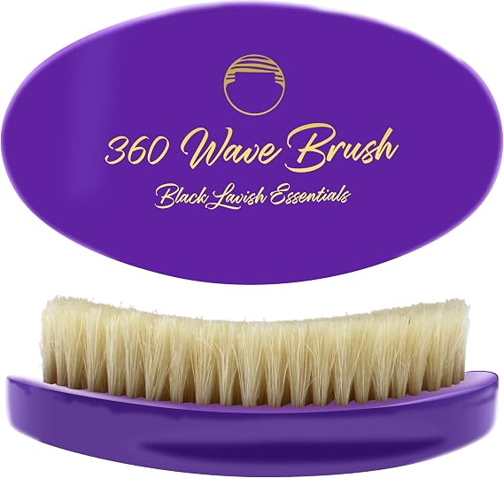 360 Wave Brush, Build Deeper Waves, Soft & Hard Boar Bristle Curved Brushes BLACK LAVISH ESSENTIALS Gold Bristle (Soft Brush, Purple)
