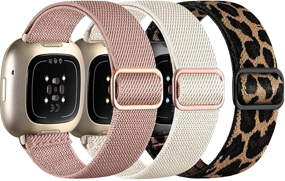 Nylon Strap Compatible with Fitbit Versa 4/Versa 3/Fitbit Sense 2 Straps Women Men, Adjustable Soft Sport Elastic Stretchy Replacement Bands for Versa 4/Versa 3/Sense