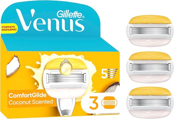Gillette Venus Razor Blades Womens Comforglide Coconut Plus Olaz For Razor 5 Blades, Pack of 3