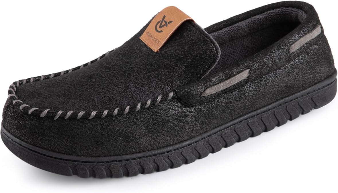 VeraCosy Men's Moccasin Slippers Memory Foam Closed-back Indoor House Shoes