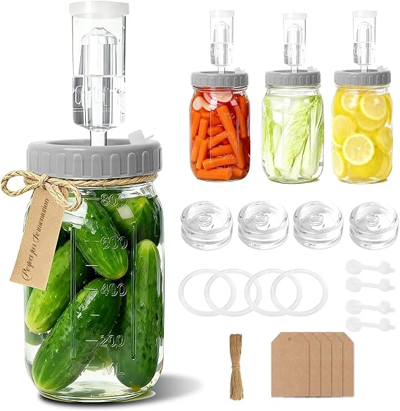 Fermentation Jars 4 Pack, 32oz Wide Mouth Pickle Kit