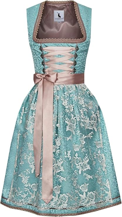 Alpenmärchen Midi Dirndl Fairy from Exclusive Collection with Lace Apron Size 32-54 - ALM565