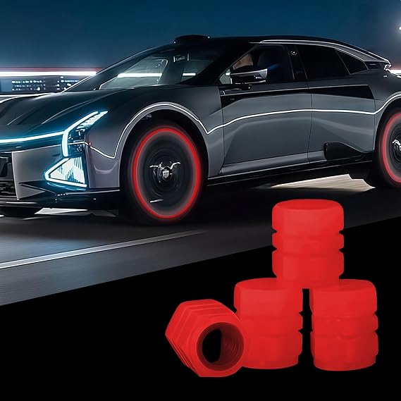 4PCS Dust Caps for Car Tyres,Tire Valve Stem Caps,Luminous Car Tire Valve Caps,Fluorescent Wheel Cap Stem Covers for Truck, SUV, Motorcycles, Bike,Glow in the Dark Dust Caps for Car Tyres (Red)
