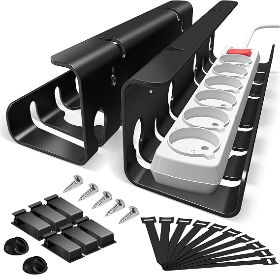 Cable Tray Desk 2 Units Metal Black with Screws