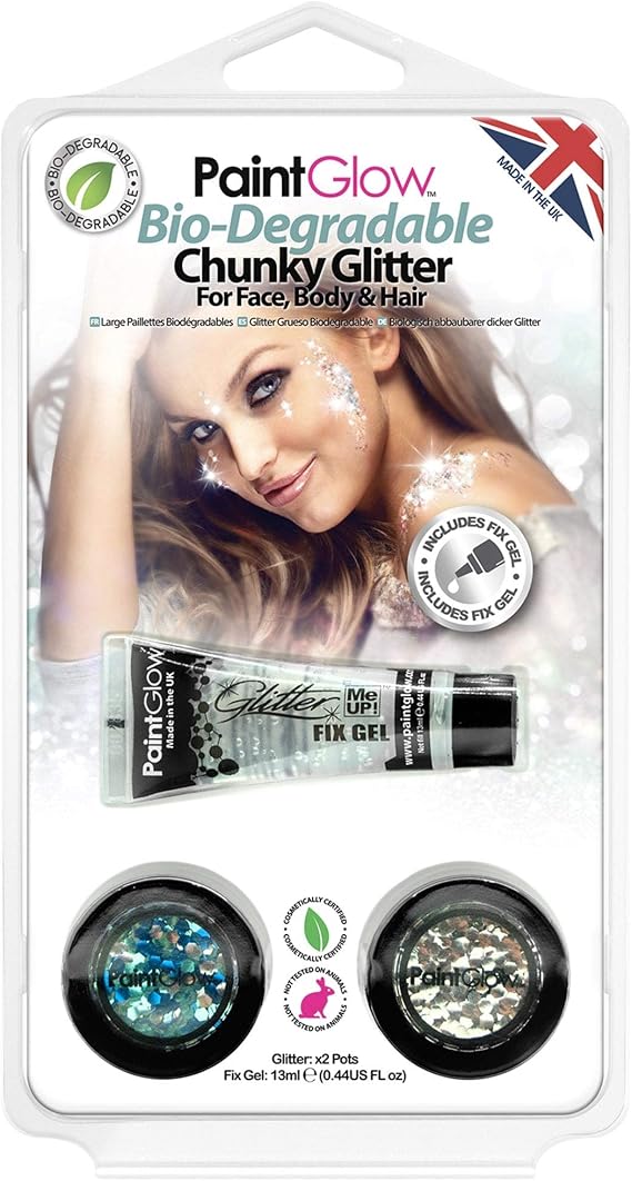 PaintGlow Bio-Degradable Chunky Glitter for Face, Body & Hair (Pack 3)