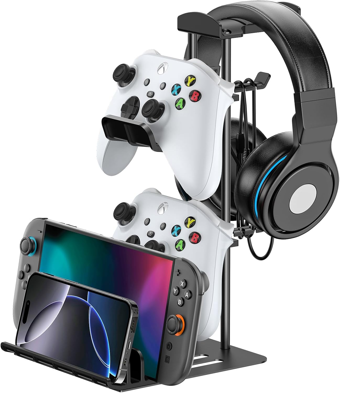 KDD Headphone Stand, Game Controller Holder & Headset Holder for Desk, Earphone Stand with Aluminum Supporting Bar, Universal Storage Organizer for HeadphonesControllerSwitchiPadMobile Phone