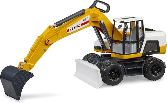 Bruder XE 5000 Wheel Excavator with Grader – 1:16 Scale Construction Vehicle Toy with Realistic Functions – Compatible Accessories – Ages 4+