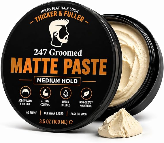 247 GROOMED Matte Hair Paste For Men, Medium Hold, Low Shine Finish