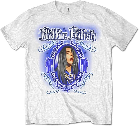 Billie Eilish 公式 T Shirt Airbrush Portrait Photo Logo 新しい Unisex ホワイト