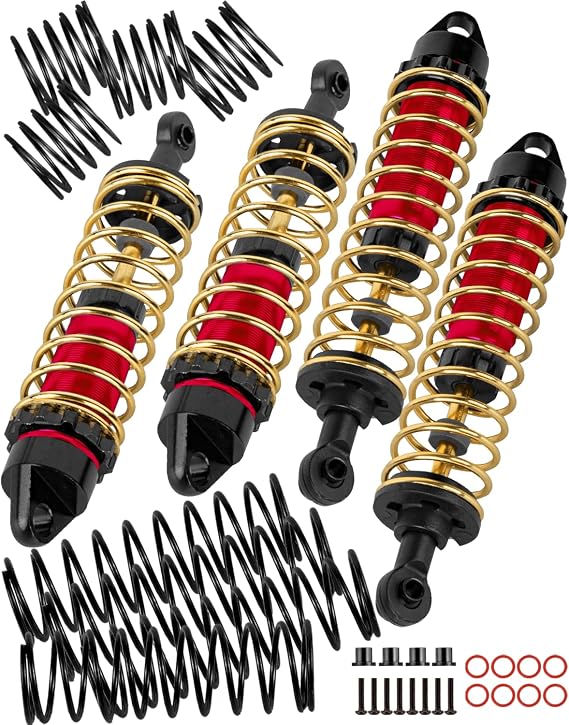 Rcビッグボアショックアブソーバーアップグレードパーツ 1/10スラッシュ/ラストラー/スタンピード/バンディット4x4vxl 4wd、スラッシュ/ラストラー/スタンピード/バンディット2wdvxl、合金アルミニウムフロントリアrcショック4個、レッド