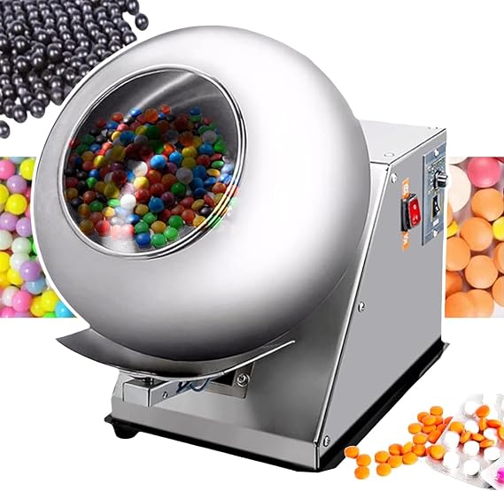 Automatic Tablet Coating Machine-2-5kg/H,Chocolate Coating Machine Sugar Coating Pan,Table Top Commercial Chocolate Panning Machine,Coater Sugar Pan Peanut Nut Coating Machine,Silver