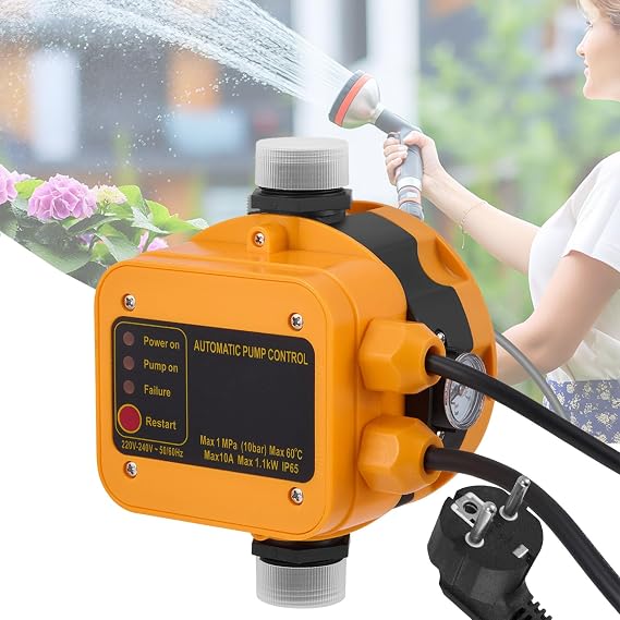 Pressure Switch For Water Pump, Electronic Pressure Monitor For Water Pumps Max 10 Bar 220-240V With Plug Waterproof IP54 Flow Monitor For Garden Pump