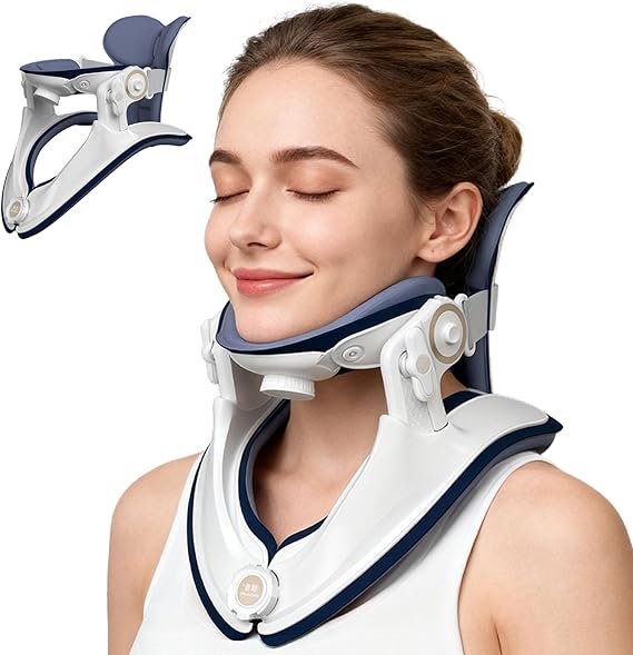 Neck Stretcher Cervical Traction Device Neck Support Braces Lightweight Adjustable for Neck Pain Relief Decompression and Revive Cervical Spine Easy to Use for Home Office Travel Ergonomic Design